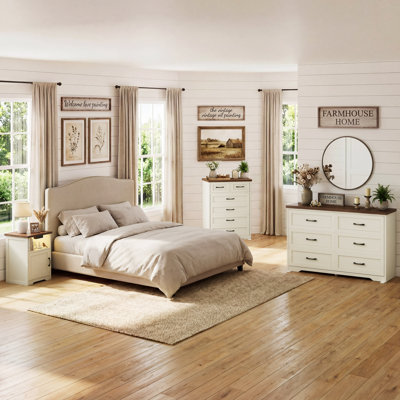 Ensemble de chambre à coucher 3 pièces Stonebridge - Commode 6 tiroirs, commode 6 tiroirs et 2 tables de chevet avec éclairage à DEL et prises de courant