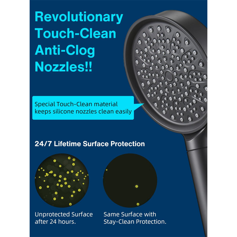 Matte Black Handheld 6-Spray Wall Mounted Shower Head