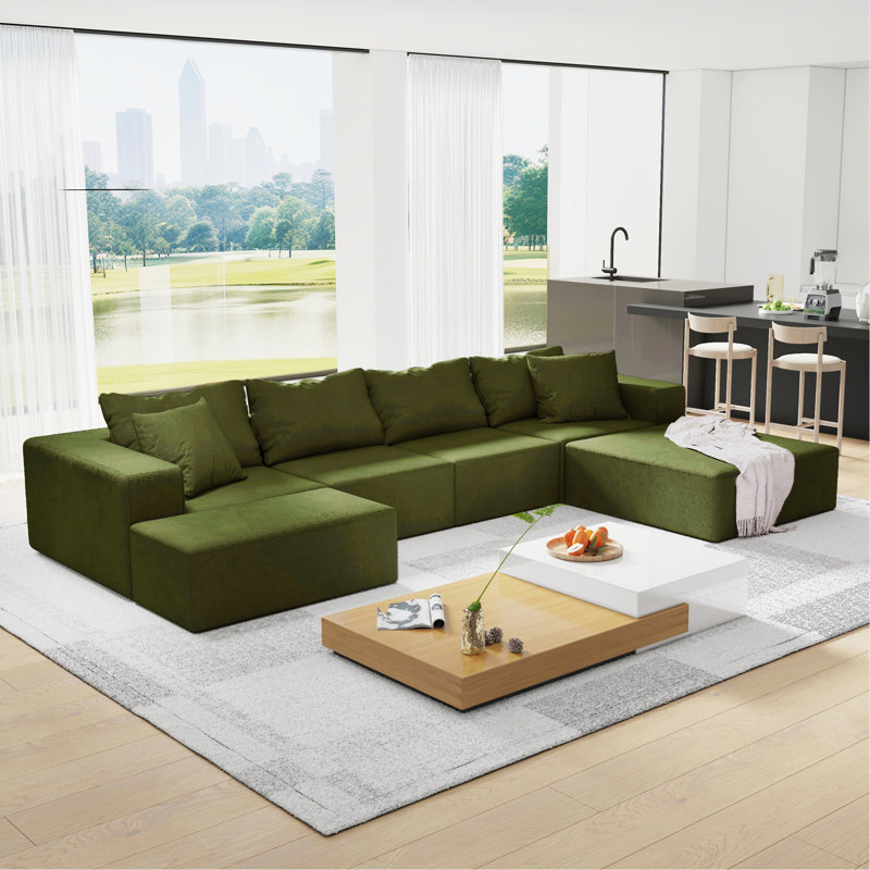 Ensemble de canapé modulaire rembourré Modern, Chenille verte 