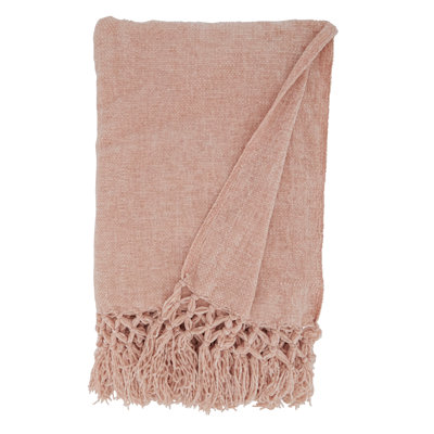 Blush Hand-knotted Solid Chenille Throw Blanket 50" W X 60" L