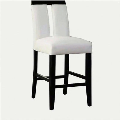 Set of 2 Chairs Black And White Leatherette Beautiful Padded Counter height Chairs Slit Back Design Kitchen Dining Room Furniture