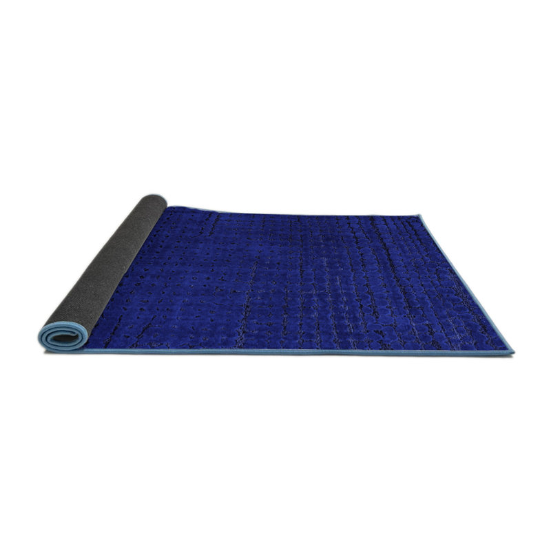 Tapis carré en laine / polyester géométrique tissé à la machine 4 pi x 4 pi bleu