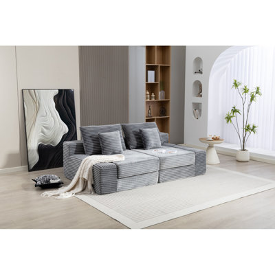 Méridienne double, canapé-lit moelleux en nuage, siège profond rembourré avec canapé en nuage désossé, sans assemblage requis, causeuse en velours côtelé moderne pour le salon, lecture à gauche, gris