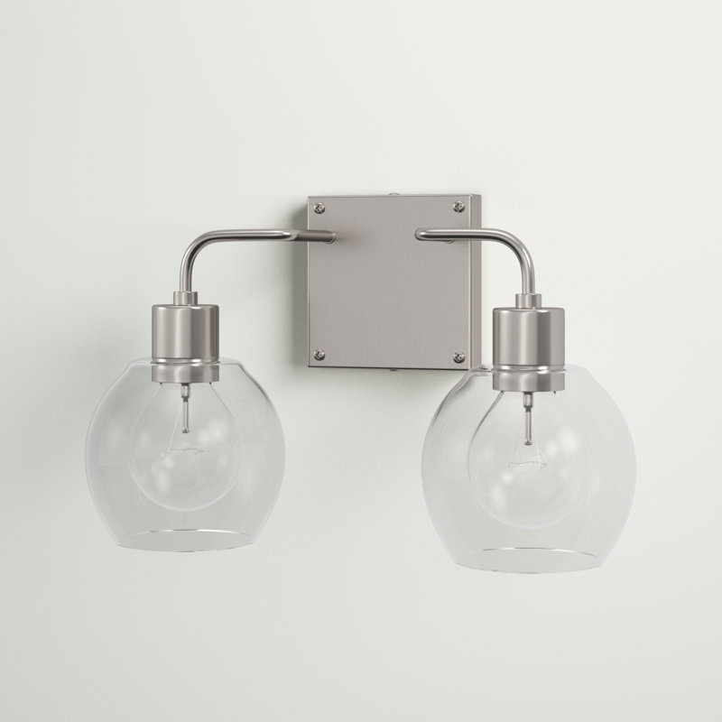 Éclairage pour salle de bain 2 lumières à intensité variable Tanner, Nickel brossé, Transparent