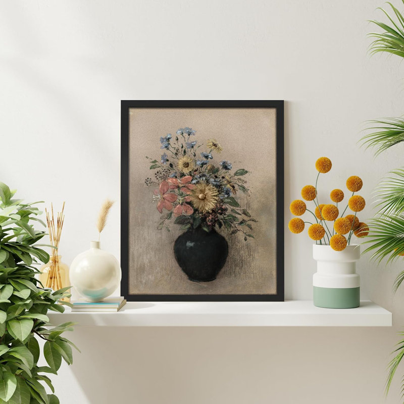 " Multicolor Flowers In Vase Wall Art Floral Botanical Prints Decor For Living Room Bedroom ", Black, 14" H x 11" W x 0.75" D