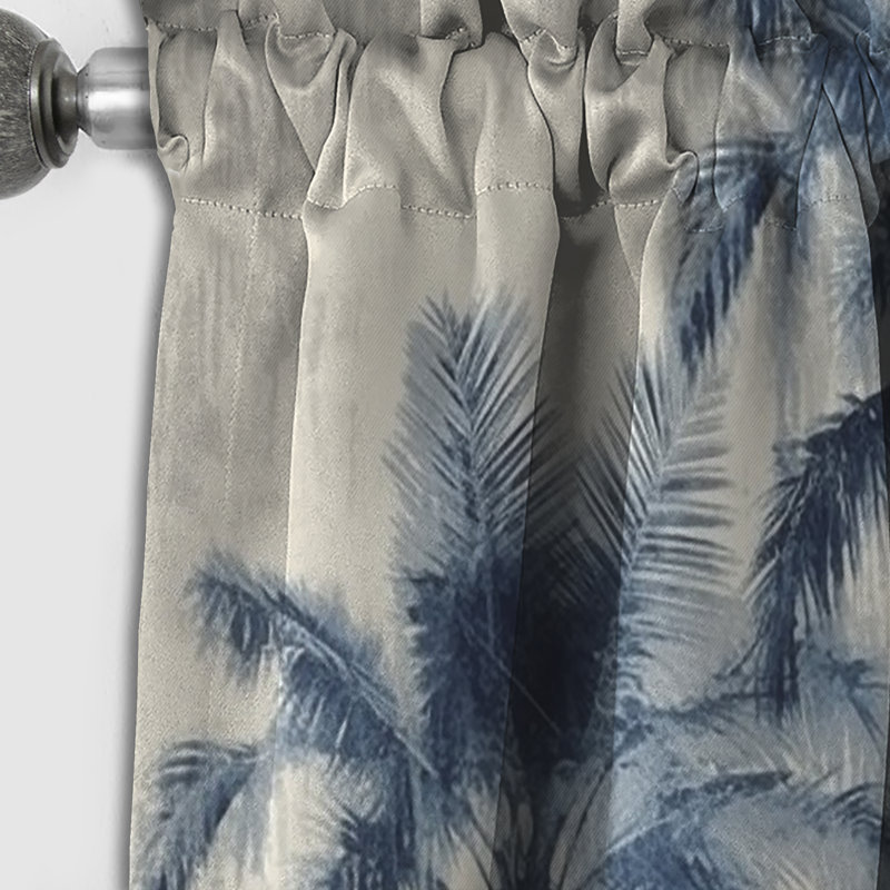 Rideau floral occultant rétro avec palmiers bleus rétro - 1 panneau, L 52 po x L 95 po