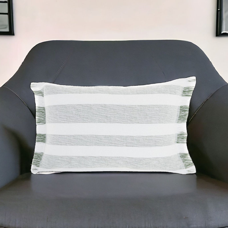  White Stripes Lumbar Throw Pillow, Green