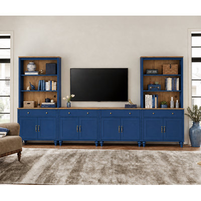 Scarlett Entertainment Center with Bookshelves for TVs up to 75", Farmhouse Wall Unit TV Stand with 8 Doors & 4 Drawer, Media Console Table for Living Room, Bedroom & Home Theater, Navy Blue