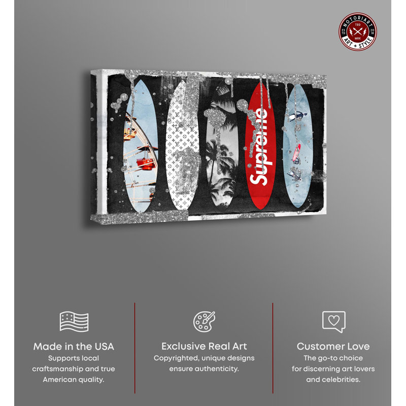 Stylish Surf Collection Black and Red Canvas Wall Art