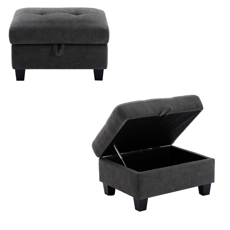 31" Wide Tufted Rectangle Standard Ottoman, Dark Gray