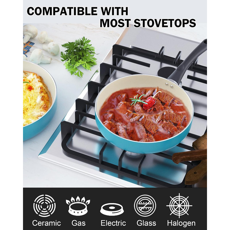 Turquoise 10-Piece Nonstick Aluminum Ceramic Cookware Set