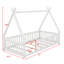 Lit simple en bois en forme de tente avec garde-corps-544387884