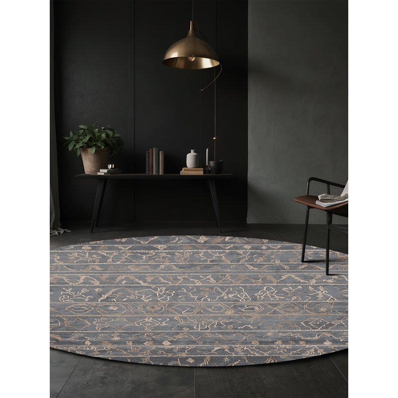 Tapis gris lavable à la machine, Rond 8 pi