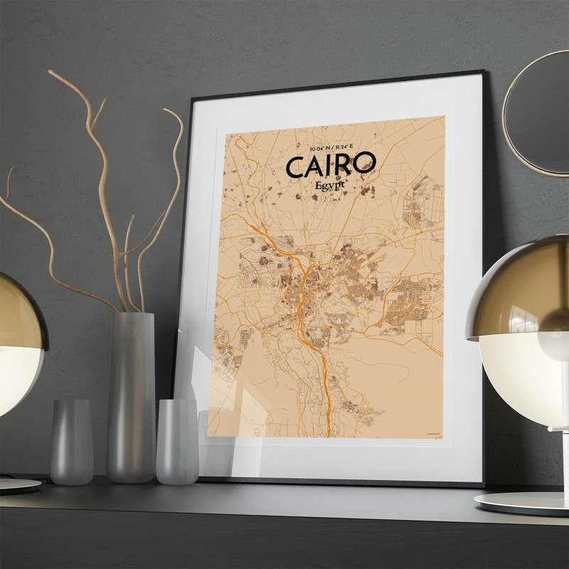 «Cairo City Map», impression rétro, Orange / or pâle, H 27,6 po x l 19,7 po x P 0,05 po