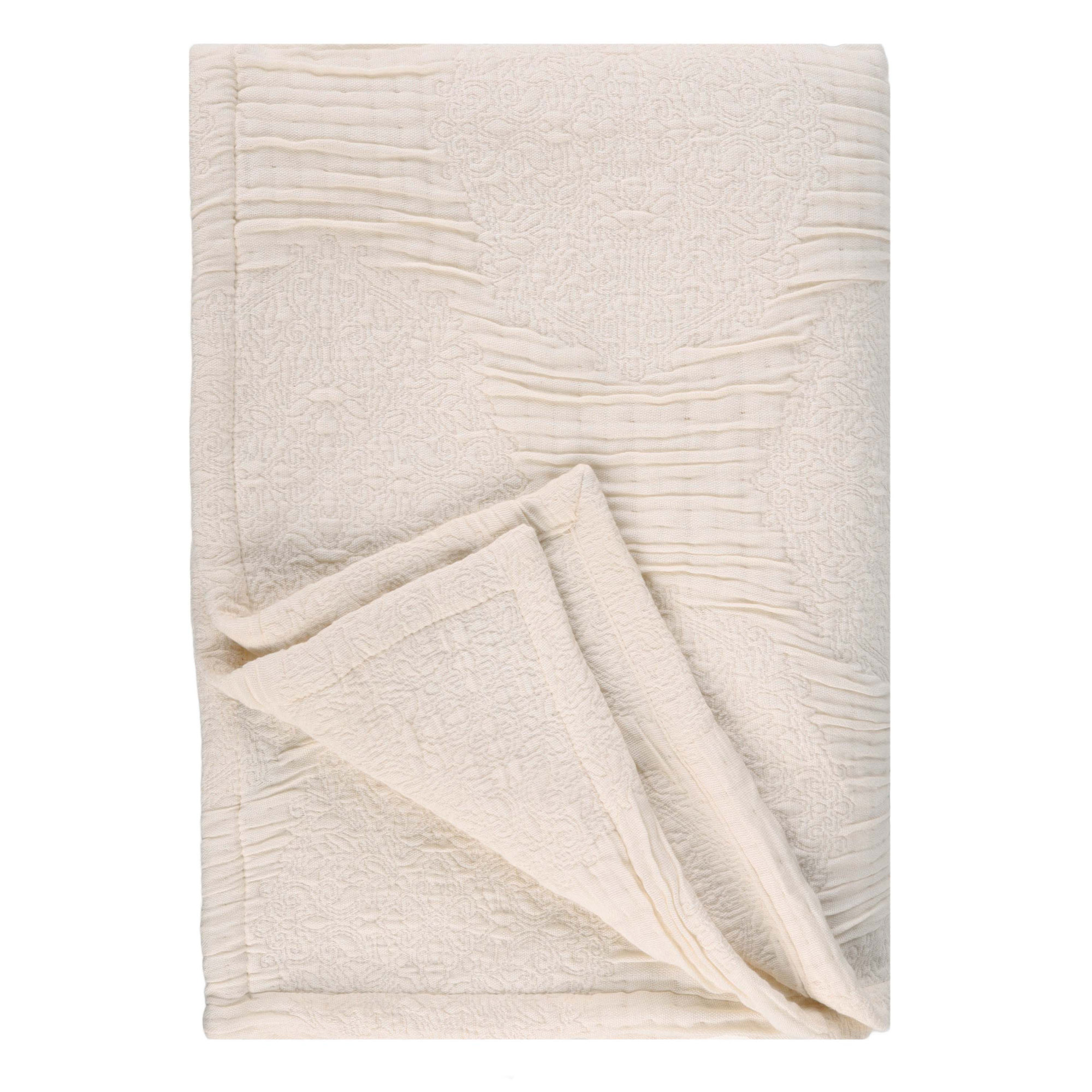 Tanta Cotton Medium Weight Textured Modern Circles Woven Coverlet, Throw Coverlet, Ivory