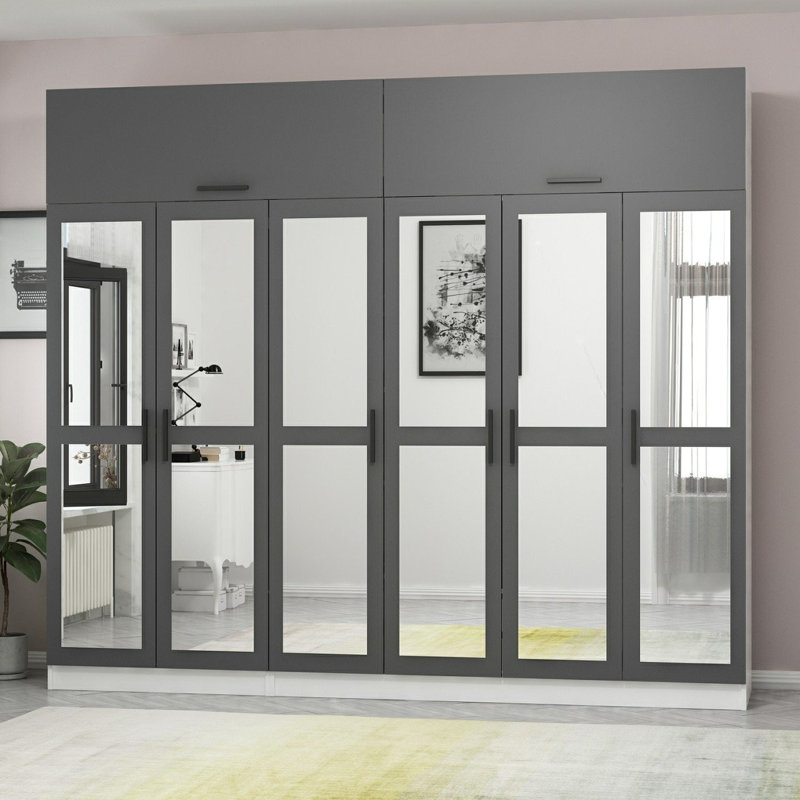 Elina Manufactured Wood Wardrobe, 235cm H x 270cm W x 52cm D, Gray