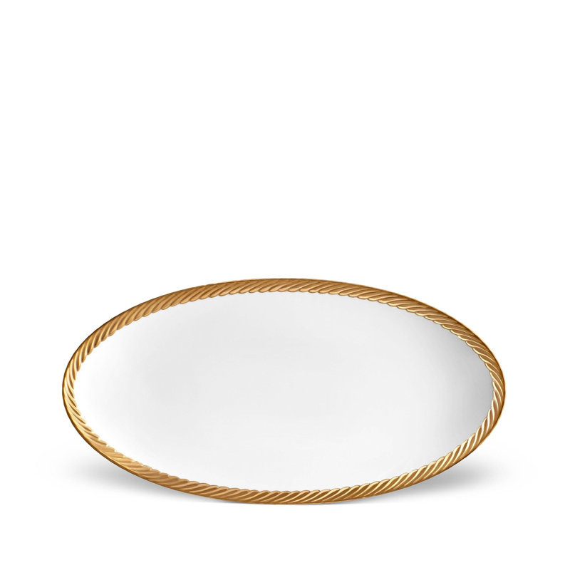 Corde Oval Platter, 1.5" H x 14" L x 7" W, Gold/White