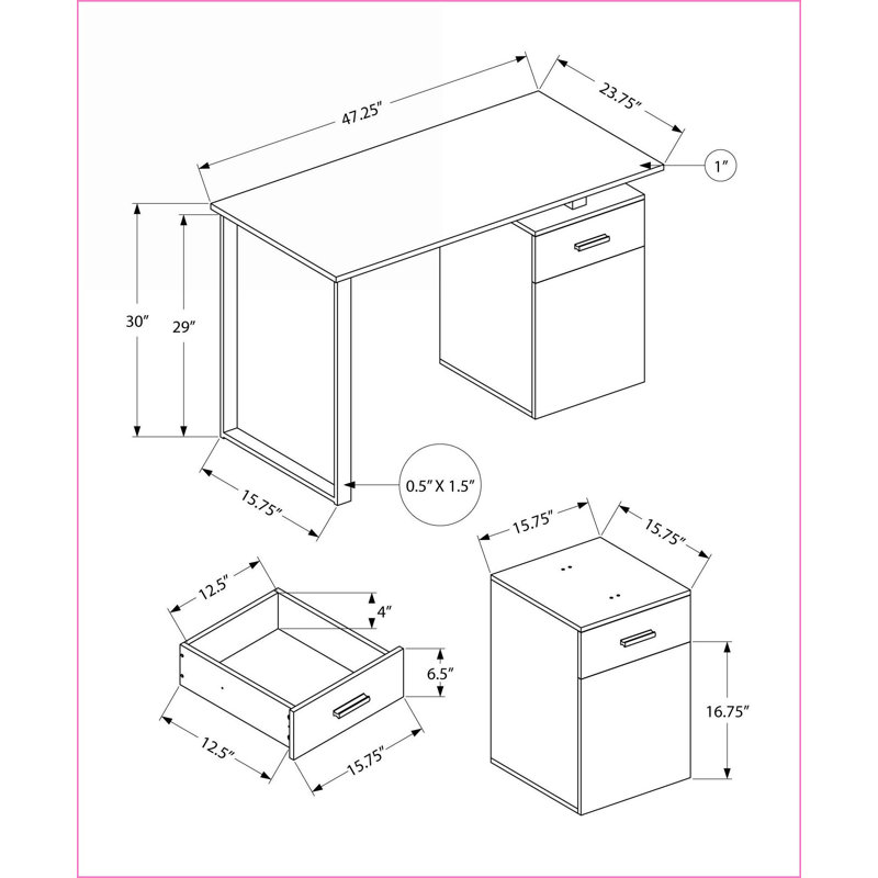 Bureaux | Bureau d'ordinateur moderne de 48 pouces avec rangement réglable Tiroir, métal stratifié blanc | Blanc | Panneau de particules