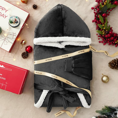 Bedsure Wearable Blanket Hoodie Women - Long Sherpa Hooded Blanket For Adult Warm Cozy Blanket Sweatshirt Gifts For Women Men
