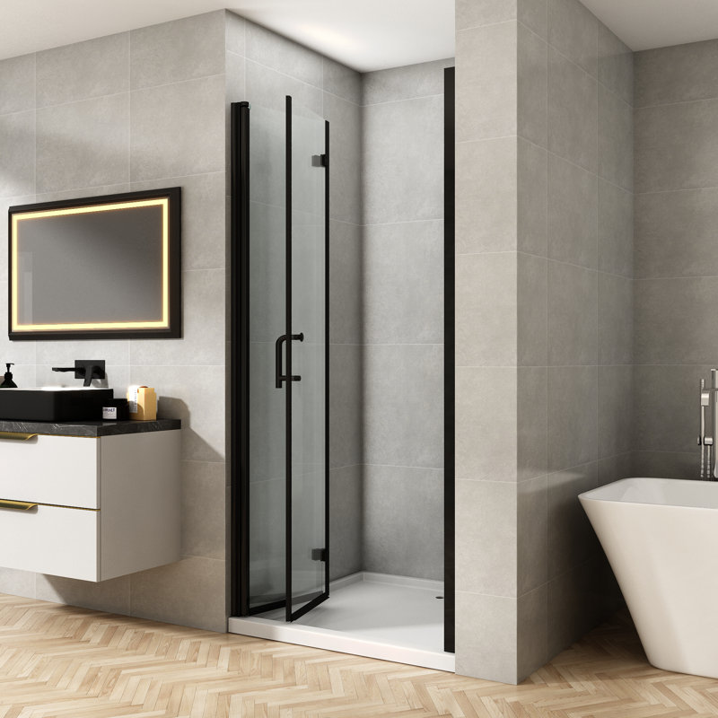 Sliding Framed Shower Door In Matte Black With Clear Glass, Oil-Rubbed Bronze