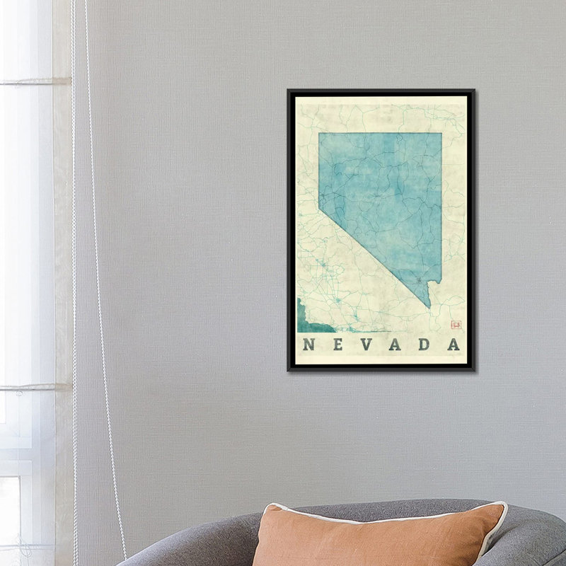 «Nevada Map», impression sur toile, H 26 po x l 18 po x P 1,5 po, Toile avec cadre noir, Pas de tapis
