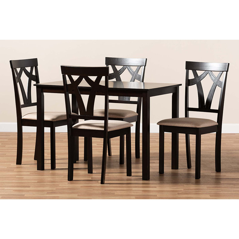 Sylvia Modern and Contemporary Upholstered and 5-Piece Dining Set, Sand/Espresso