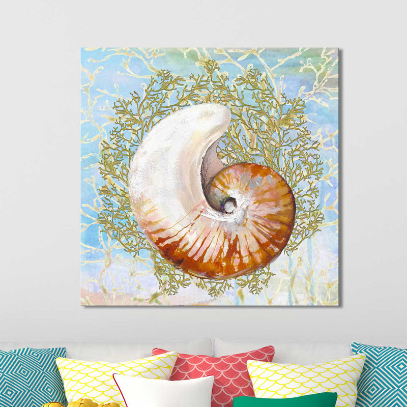 «Shell Medley I», reproduction de peinture acrylique, H 37,5 po x l 37,5 po x P 1 po, Cadre blanc