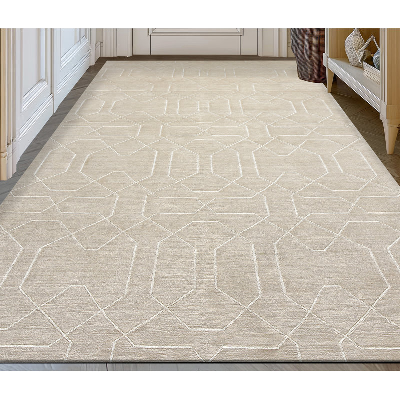 Geometric Area Rug in Ivory/Gray, Rectangle 6' x 9'