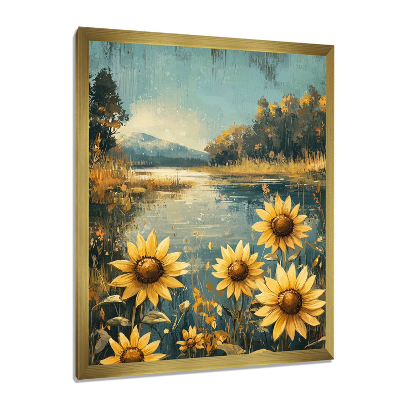 Dumitra - Floral Canvas Wall Art, H 40 po x l 30 po, Reproduction encadrée d'une seule photo, Doré