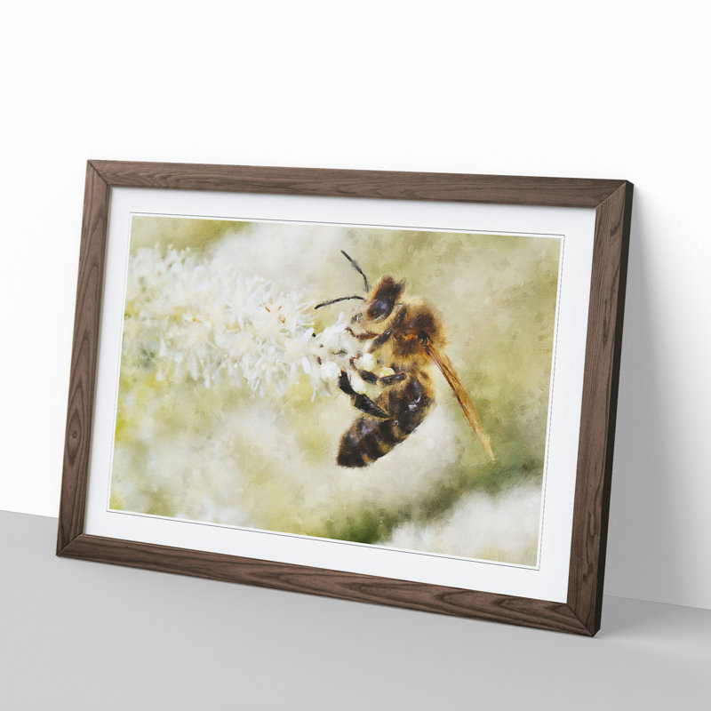 Bee Collecting Pollen Vol.1 - Picture Frame Painting, 27cm H x 36cm W x 2cm D, Walnut Framed