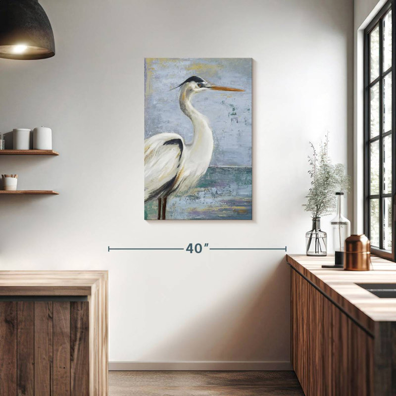 Héron bleu Brampt sur bleu I, H 36 po x l 24 po