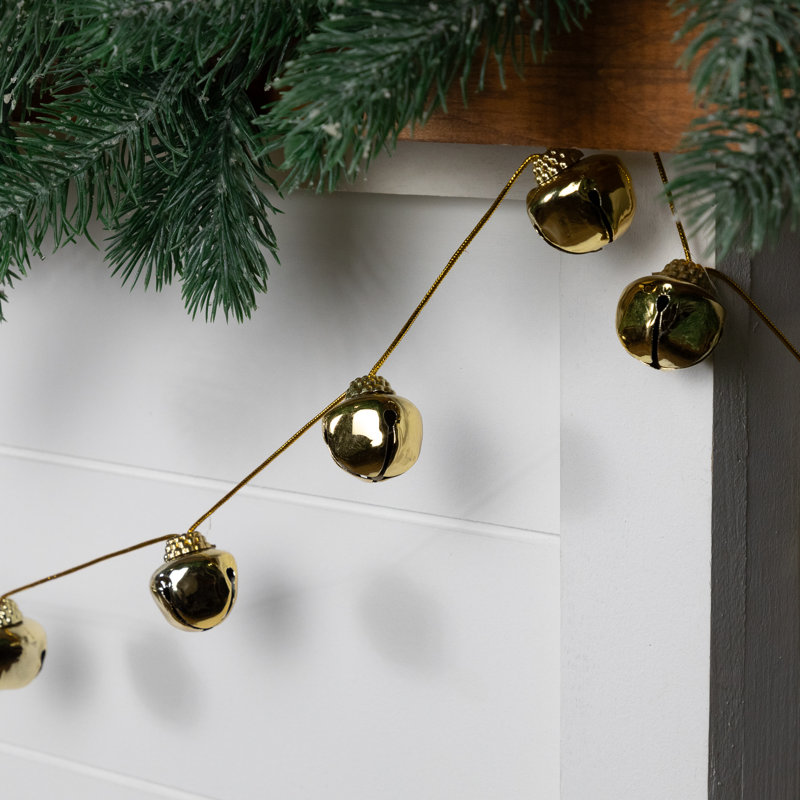 Shiny Metal Jingle Bells Christmas Garland - 7.5' - Green, Gold