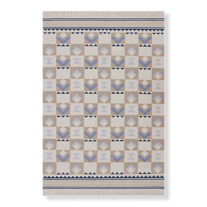 Turn Key Geometric Area Rug in Ivory/Beige/Blue, Rectangle 12' x 15'