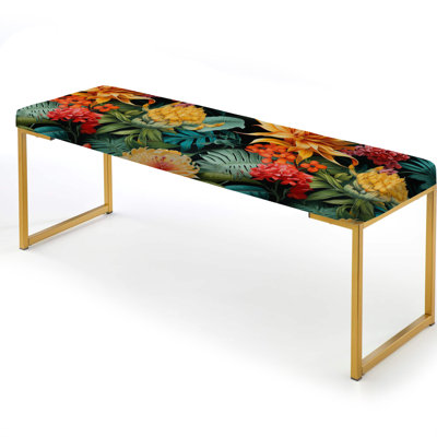 Jungle Splendor Tropical Pattern - Tropical Upholstered Gold Bench