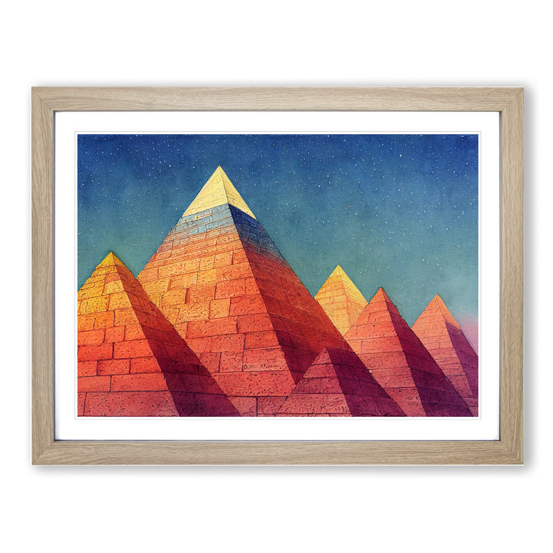 Pyramids - Single Picture Frame Painting, 46cm H x 64cm W, Oak Framed