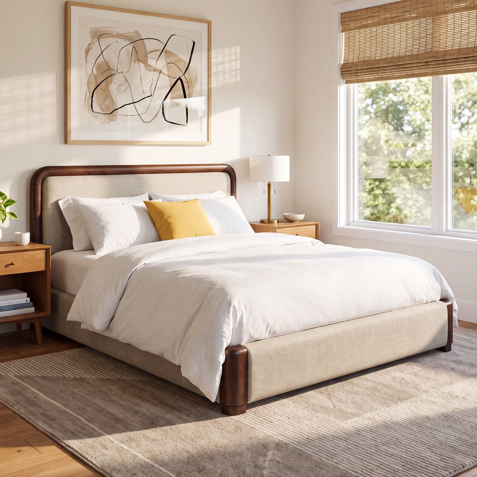 Yuki Linen Upholstered Sleigh Bed, King