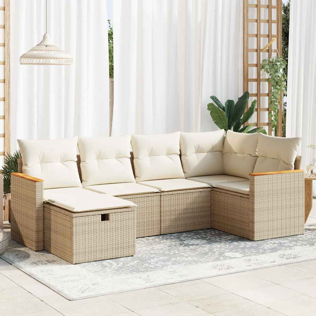 Vidaxl 6-Tlg. Garten-Sofagarnitur Mit Kissen Beige Poly Rattan