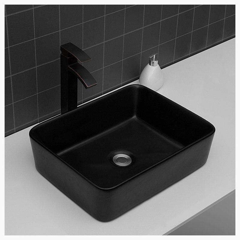 Hewei 15'' Ceramic Rectangular Vessel Bathroom Sink, Black