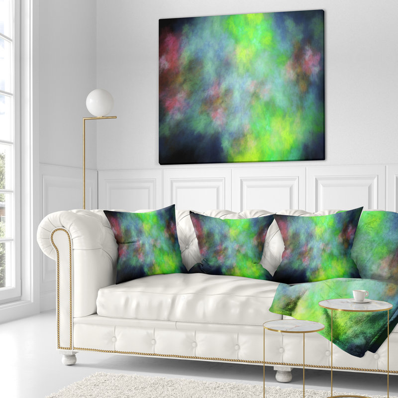 Ciel avec étoiles - coussin abstrait imprimé, 18 po x 18 po, Vert / bleu, Coussin décoratif