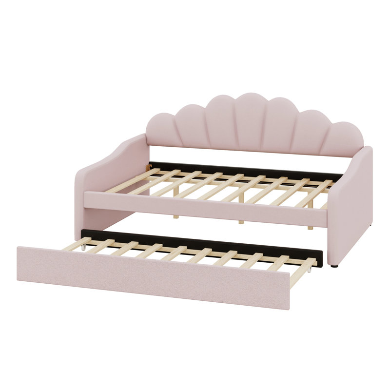 Lit de jour élégant avec dossier en forme de coquille et lit gigogne, Rose