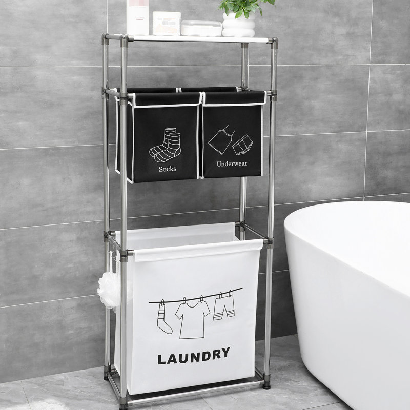 Trieur de linge d'une capacité de 100 L, 3 niveaux, imperméable, cadre en fer, convient aux paniers de famille avec sacs coulissants, propreté