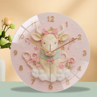 Jolie vache assise sur des nuages, horloge murale en verre