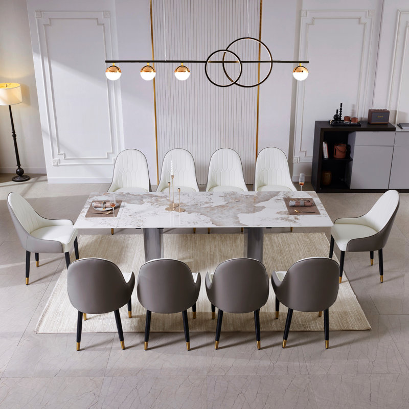 Keavion Marble Top Double Pedestal Dining Set