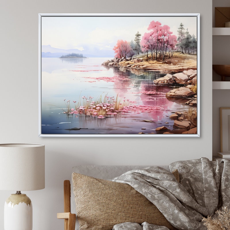 Tranquil Oasis III sur toile, Cadre flottant blanc, H 34 po x l 44 po x P 1,5 po