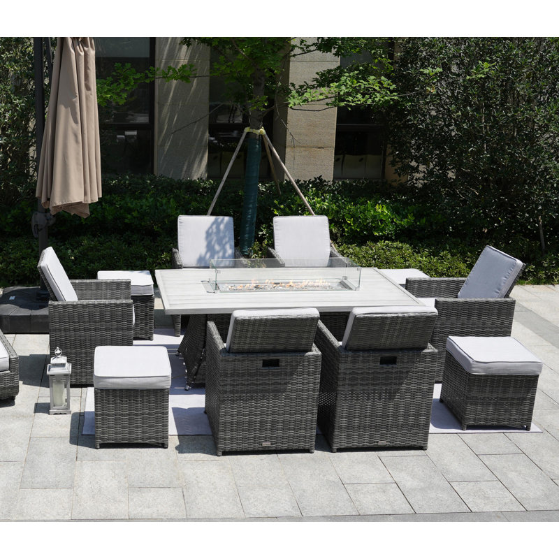 Alseepa 10 - Person Wicker Patio Dining Set with Rectangular Table , Cushions Included