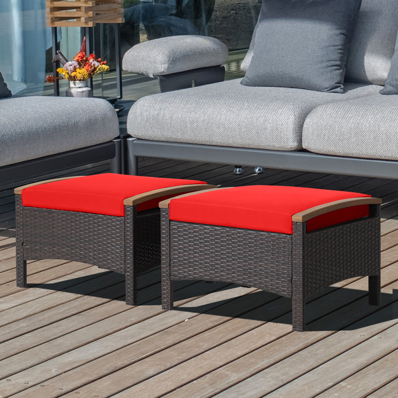 Repose-pieds d'extérieur avec coussin 2 pièces Berenices, Rouge