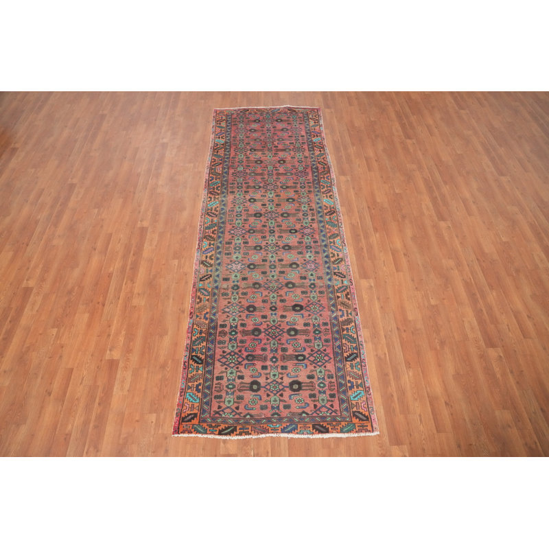 Tapis de couloir rose à motif géométrique traditionnel 3 x 10