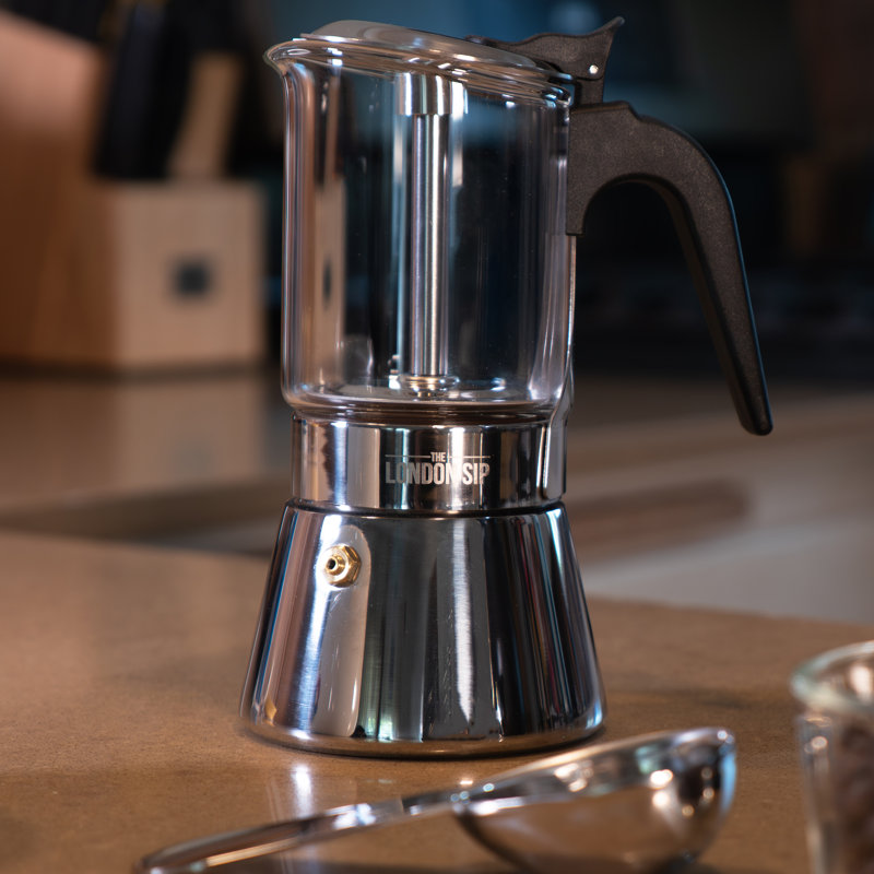London Sip, Stainless Steel Espresso Maker 6-cup, Glass
