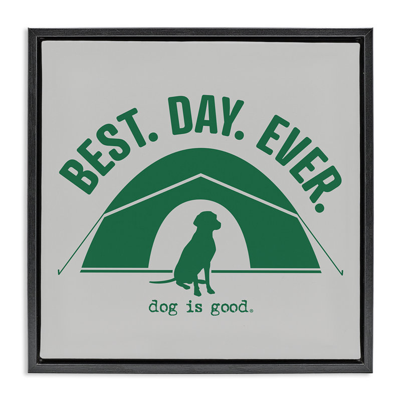  «Best Day Camping Dog», art mural sur toile flottante par Dog Is Good, H 18 po x l 18 po, Cadre flottant noir de jais