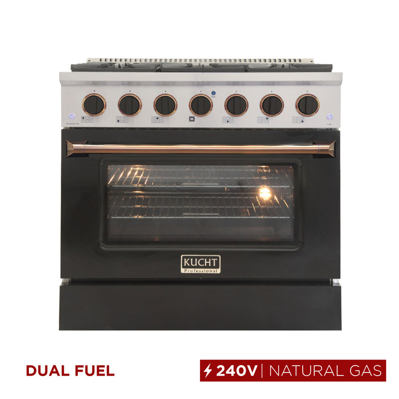 Kucht 36'' W Free Standing Range, Black/Gold, Natural Gas